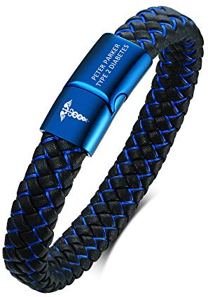 Kostenlose Benutzerdefinierte Medizinische ID Armband für Männer - Magnetverschluss Armreifen Personalisierte Notfall SOS Identifikation Alarm PU Leder Armbänder Edelstahl Schmuck, Stil 1