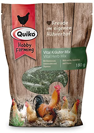 Quiko Hobby Farming Mélange d'herbes Vital 180g - Aliment complémentaire pour Ppoules, cailles & volailles - Mélange d'ortie, de Pissenlit & de thym