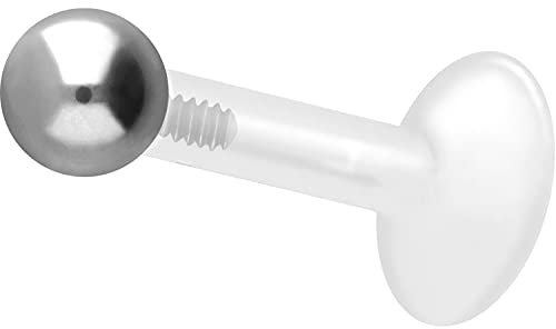 PIERCINGLINE PTFE Labret mit Gewinde Titan AUFSATZ KUGEL 4 mm Piercing Lippe Nase Ohr Helix Silberfarben 1,2 x 6 mm
