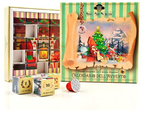 Antico Caffè Novecento® | Adventskalender für Erwachsene mit 25 Nespresso® Alabaster-kompatiblen Kaffeekapseln | Adventskalender Weihnachten | Adventskalender für Erwachsene (125 Gr)