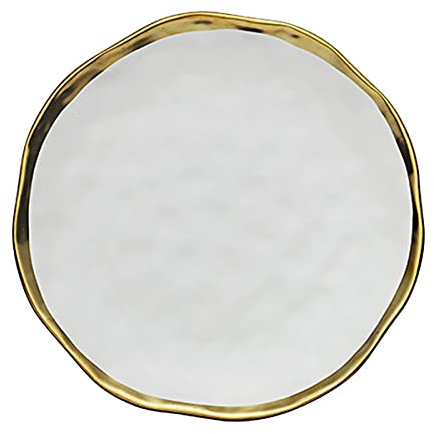 Cozylkx Platos de Cena de cerámica con Borde Dorado Grande Blanco, vajilla de Porcelana Redonda nórdica para Comida de Fiesta en la Cocina, 24,5x2,5 cm