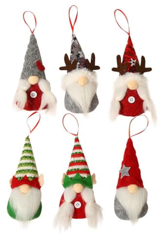Cabilock Wichtelanhänger Weihnachtswichtel kleine Wichtel Figuren Mini GNOME Anhänger 6 Stücke Christbaumanhänger Weihnachtsbaum Anhänger Miniatur Christbaum Dekofiguren Christbaumschmuck