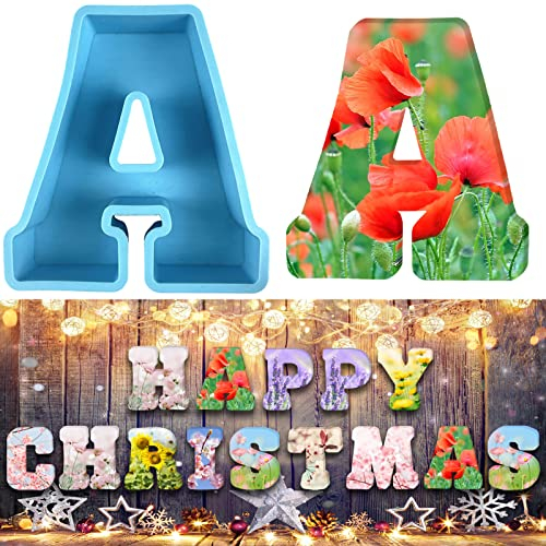 Moldes de silicona con alfabeto 3D moldes epoxi de letras grandes para resina de moldes de letras de fundición moldes de chocolate para cumpleaños, bodas, fiestas, Navidad, manualidades, adornos