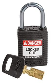 Brady (CPT-BLK-25AL-KD) SafeKey Nylon Lockout-Vorhängeschloss - kompakt Mit Aluminium Bügel 25.00 mm Schwarz KD - Verschiedenschließende Schlösser 1 Stück