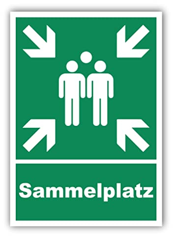 tradercat Sammelplatz Schild Aufkleber aus Vinyl Schilder Assembly point Sticker mit UV-Schutz Hinweisschilder Fluchtwegschild Warnzeichen (AUFKLEBER | 42 x 30 cm)