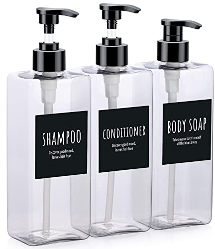 Segbeauty Seifenspender, 3 Stück 500 ml Shampoo Flaschen, Nachfüllbare Leere Pumpflasche mit Etiketten, für Küche Bad, Transparent