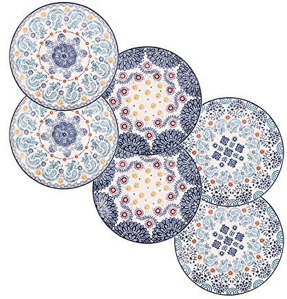 Bico Juego de 6 Platos de cerámica para Aperitivos de Talavera Azul de 15 cm, para ensaladas, Aperitivos, Aperitivos, Apto para microondas y lavavajillas.