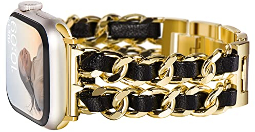 KADES Edelstahlarmband Kompatibel mit Apple Watch Armband 46mm 45mm 44mm 42mm(Series 3 2 1),Damen Metall Gliederarmband Ersatzarmbänder für iWatch SE Series 10/9/8/7/6/5/4/3/2/1, Gold/Schwarz