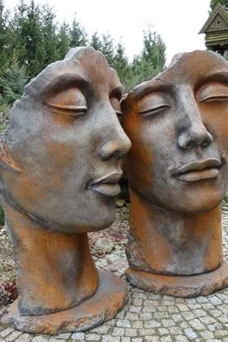 STEINFIGURENWELT GIEBEN Skulptur Portrait Gesicht Gesichter Mann und Frau 115cm Rosteffekt Steinguss Steinfigur Vidroflor Gartenskulptur