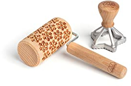 Marcato Kekszubereitungs-Set, Weihnachtsthema, Teigrolle für Kekse, 65 mm, Sterne-Form + Weihnachts-Rezeptbuch, hergestellt in Italien, Modell: Christmas Cookies