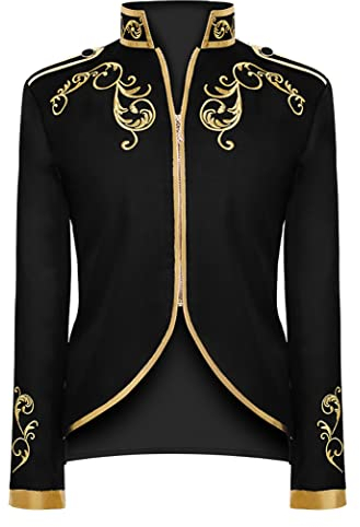 Herren Langarm Prinz Smoking Steampunk Frack Mantel Gothic Viktorianisch Blazer Festlich Anzug Mittelalter Jacke Karneval Kostüm Cosplay Halloween Fashing Verkleidung Oberbekleidung Uniform Schwarz XL