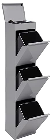 ARREGUI Top CR322-B Mülltrennsystem aus Stahl mit Aufbewahrungsbox mit Deckel | 3 Fächer Mülleimer für die Küche | 3x17L (51L) | 3 Fach Abfalleimer | Herausnehmbare Inneneimer mit Griff | hellgrau
