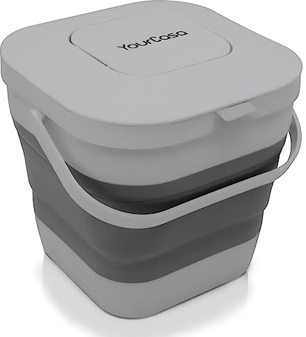 YourCasa® Bio Mülleimer faltbar - 4L Biomülleimer Küche klein mit geruchsdichtem Aktivkohlefilter-Deckel - spülmaschinenfest - auch ideal für Camping & Wohnmobil - Behälter für Biomüll (Grau-Grau)
