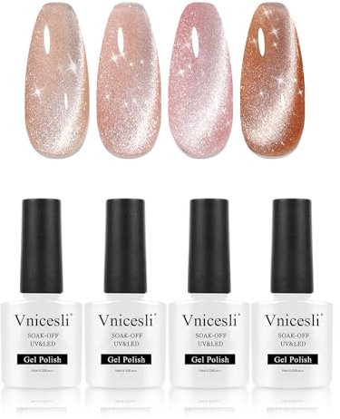 Vnicesli 4 Farben Glitzer Katzenauge Gel Nagellack Nude Rosa, Cat Eyes UV Shellac UV LED Nagelgel Maniküre für Nagelstudio DIY 10ml - Kit Nummer 19