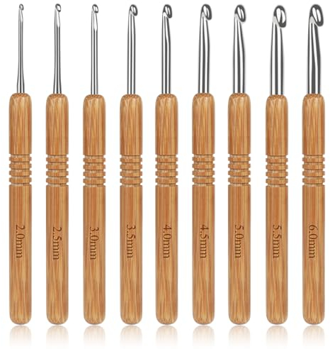 Aeelike Karbonisierte Häkelnadel Bambus 2,0-6,0 mm für Arthritische Hände, Rutschfest Häkelnadeln Set mit Holzgriff und Glatt Silber Aluminiumkopf, Leichte Crochet Hook Set für Anfänger, Kinder