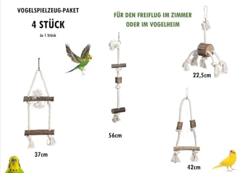 4er Set Vogelspielzeug für Vögel, Schaukel, Leiter, Kletterseil zum Aufhängen, Nymphensittiche, Sittiche Finken