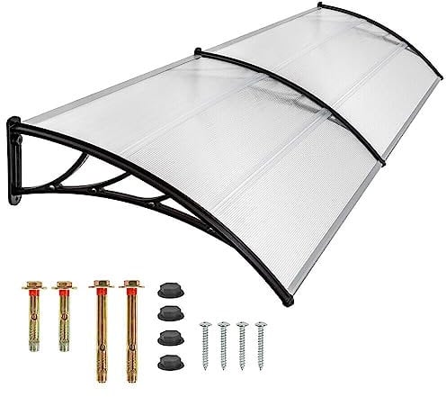 Door Canopy Awning 2M/1.2M Outdoor - Rain Shelter Cover for Back Door Porch Window - White Support - Enhance Your Home with this Window Canopy