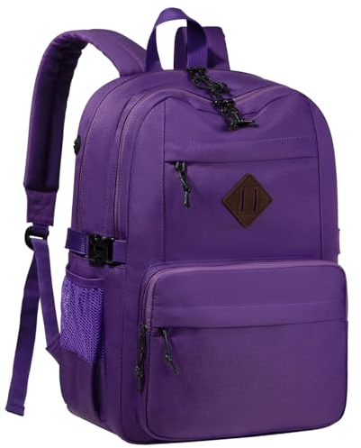 Kasgo Sac à Dos College, Grand Sac a Dos École Garçon Fille 2 Compartiments 15,6 Pouces Ordinateur Léger Résistant à l'Eau​​ Cartable Ados Homme Femme pour Scolaire Lycée Voyage Travail 20L Violet