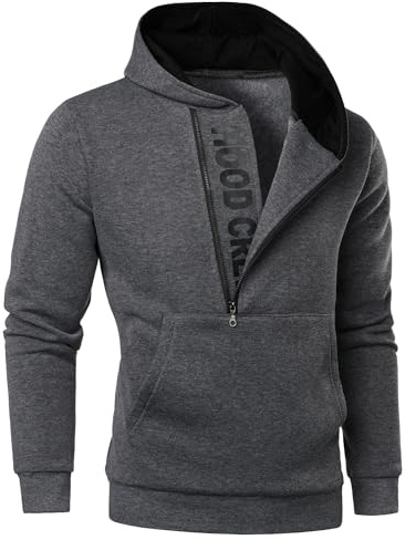 HOOD CREW Men’s Casual Long Sleeve Drawstring Sweatshirt Zipped Hoodie