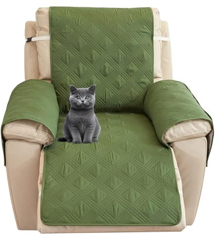 JUNLEBUYI Sesselauflage Relax Mit Armlehnen, Fernsehsessel Sesselschoner, Relaxsessel Sesselschoner Mit Verstellbaren Riemen, 1 Sitzer Sesselauflage (Grün)