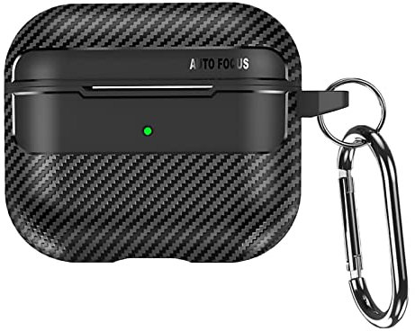 MINUUISCT Custodia Airpods 3, stile fibra di carbonio Custodia in pelle vegana protettiva per cuffie con portachiavi Pelle protettiva antiurto antigraffio per Airpods Pro, Nero