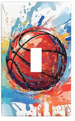 Colorful Basketball Sport Single Toggle Light Switch Cover Plate Decorative Wall Plates, 1 Gang Switch Plates And Outlet Covers 2.75 X 4.5 For Kidsroom Bedroom Kitchen Home Decor