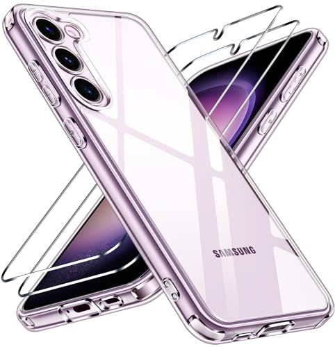 iVoler Anti Ingiallimento Chiaro Cover per Samsung Galaxy S23+ 5G / S23 Plus 5G con 2 Pezzi Pellicola Vetro Temperato, [Antiurto di Grado Militare] Custodia Trasparente Sottile Case