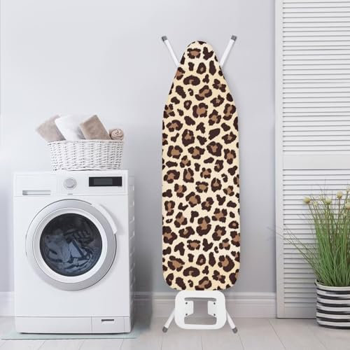 Poceacles Brauner Leoparden-Bügelbrettbezug, Standard-Bügelbrettbezug mit elastischem Rand und Klettverschlüssen, fleckenabweisender Stoff, Größe M