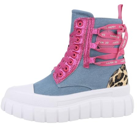 Ital Design Damenschuhe Freizeitschuhe Sneakers High, 8-68-, Kunstleder, Blau Pink, Gr. 36