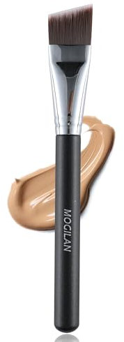 MOGILAN Pinceau de maquillage plat biseauté fin pour mélange de fond de teint liquide, masque facial, apprêt et peinture corporelle, maquillage sans traces, couverture à construire, pinceau visage