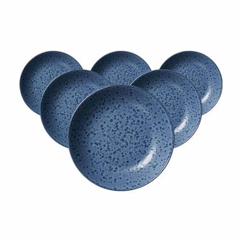 Ritzenhoff & Breker Kitwe Suppenschalen 6er Set, 20 cm, Tiefe Schalen mit matter Maserung, Unikate durch Reaktivglasur, Steingut, Blau