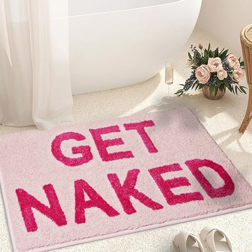 KOEXM Get Naked Badematte, niedlicher Badezimmerteppich, 50,8 x 81,3 cm, lustige Badezimmer-Dekoration, rutschfest, saugfähig, Badematte für Mädchen, Duschvorleger für Badewanne, Wohnung, Dekoration