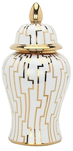 Ingwer Glas Ingwerglas Vase Luxuriöse Goldene Ingwerglasvase Mit Deckel, Keramik-Ingwervase, Dekorative Porzellan-Blumentopfgläser, Tempelglas Ingwerglas mit Deckel ( Color : A , Size : 17*37cm )