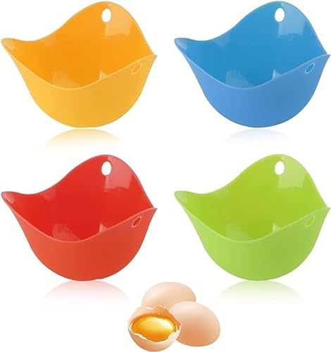 Generic 4 Pcs Egg Poachers for Cooking Poached Eggs, LFGB Grade Silicone Egg Poacher, Microwave Egg Poacher Moulds for Perfect Poached Eggs with Egg Poacher Pan Cookware Boiler Steamer