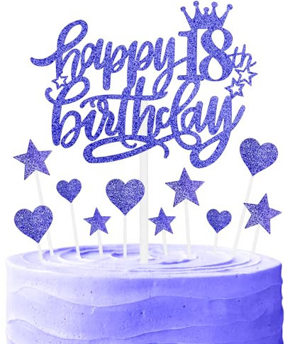 Nachtfall Geburtstag Kuchen Cupcake Toppers, Glitter Kuchen Toppers, Royal Blue Happy 18th Geburtstag Kuchen Toppers, Kuchen Cupcake Topper für Mädchen Jungen 18th Geburtstag Kuchen Dekorationen