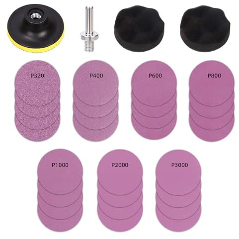 Swpeet Kit de restauration de phares de voiture 31 pièces 7 tailles 320.3000 Grit Kit de restauration de phares de voiture, 28 pièces de 7 pouces, 1 support de disque avec tige, 2 tampons de polissage