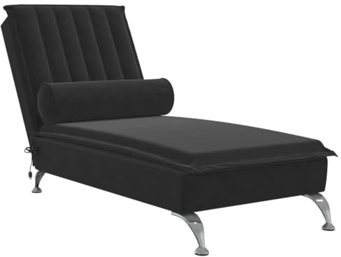 vidaXL Massage Chaiselongue mit Nackenrolle, Liegesessel mit Sperrholzlatten Metallbeine, Relaxliege für Wohnzimmer, Liegestuhl, Schwarz Samt