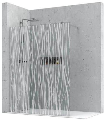 Walk-In Duschwand – 8mm – Maßanfertigung – Madras Fili Maté – 90° Stabistange – ESG Sicherheitsglas Duschabtrennung – rahmenloses Design – Duschwand für Badewanne oder bodeneben – DIN EN 12150