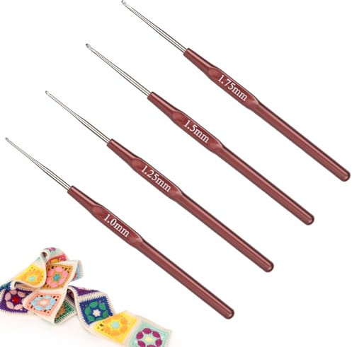 Coopay Häkelnadel Set - 1,0mm, 1,25mm, 1,5mm, 1,75mm Mit Länger Griff, 4 Stück Lcae Häkelnadeln für Anfänger, Mini Filethäkelnadeln für Spitze, Kleine Größe