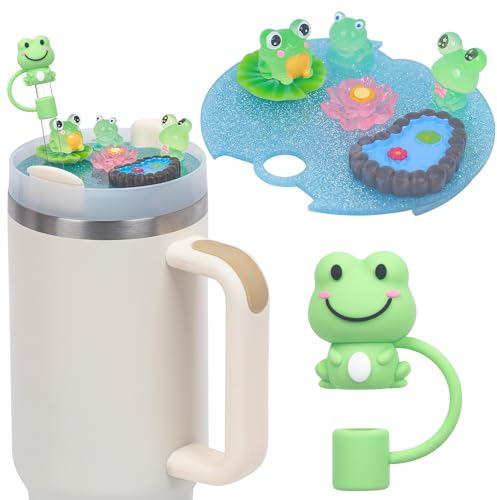 LA KEN DU Compatible with Stanley Cup Lid Accessories Charms, Charms for Stanley Cups H2.0 Accessories 30oz 40oz with Silicone Straw Cover Cap for Tumblers (Frog, 30oz)