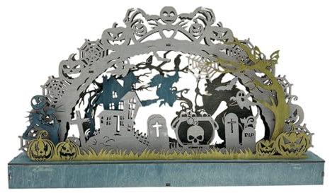 Amagogo Halloween-Dekoration, beleuchtete Silhouetten-Skulptur, Tischdekoration als Ornament, Spukhaus-Tischdekoration für Halloween, Party, Stil F