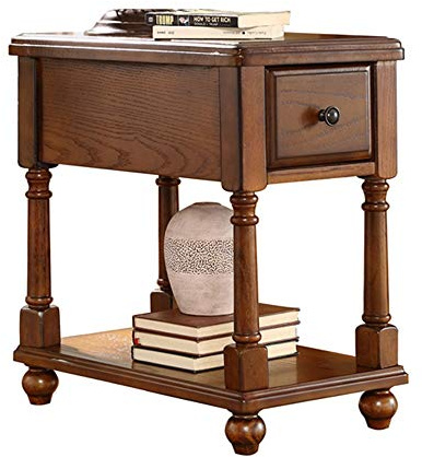 KG7HQRP 2-lagiger Ablagetisch, Sideboard mit Schubladen, TV-Schrank, Telefontisch, Massivholz, 56 x 40 x 58 cm