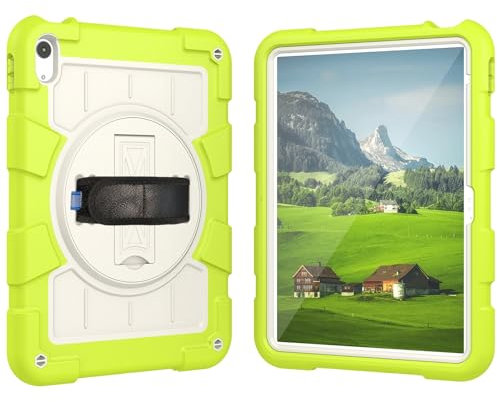 Étui pour tablette PC Compatible avec l'iPad 10e génération 10,9 sorti en 2022, coque de protection intégrale résistante aux chocs, coque incassable avec support rotatif à 360° + dragonne + bandouliè