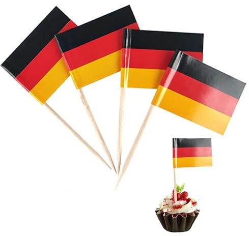 100 Stück Deutschland Flagge Klein,Deutschland Flagge Zahnstocher mit Fähnchen,Deutsche Deko Fahne Klein Mini Cocktail Flaggen Cupcake Toppers Stick (Deutschland flagge Zahnstocher, Einheitsgröße)