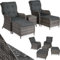 tectake® 2X Premium Rattan Sessel mit Hocker und Tisch, Relaxsessel für Garten, Terrasse und Balkon, Lounge Gartenmöbel Set wetterfest, Gartenstühle, Lesesessel und Sonnenliege - grau-meliert/grau