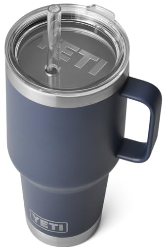 YETI Rambler 35 oz (1L) Straw Mug, Navy | Insulated Tumbler with Straw and Lid for Cold Drinks, Cup Holder Compatible, Dishwasher Safe