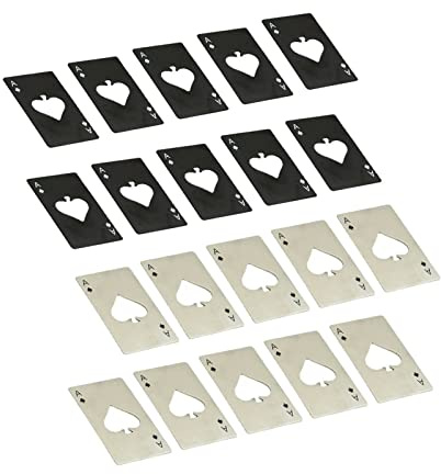 Akozon 20Er-Pack Pik-Ass Flaschenöffner Spielkarten Edelstahl Untersetzer | Schwarze und Silberne Design, Kronkorken-Entferner Funktion, Robuster Edelstahl, Ideal für Partys