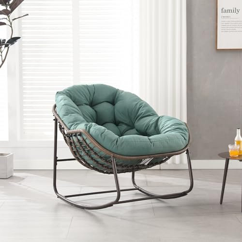 Dolamaní Extra große Sitz Schaukelstuhl, Belastbarkeit Bis 150kg, Moderner Rollsessel für Balkon, Veranda, Garten, Hinterhof, Terrasse (Grün, Samt)