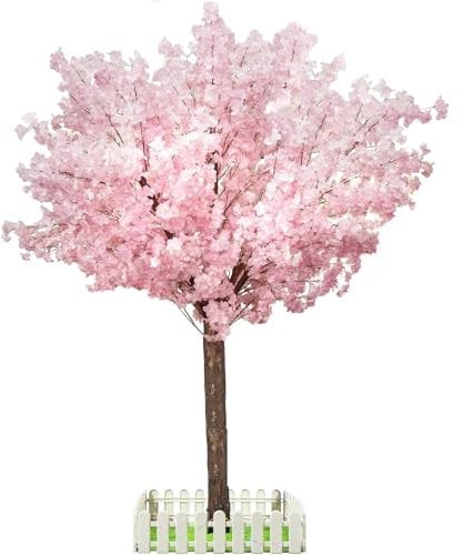 Flor de cerezo artificial hecho a mano, para interior y exterior, 1,8 m de altura, con tronco de madera natural y flores realistas, para hogar, oficina, fiesta, boda (rosa, 1,8 m)