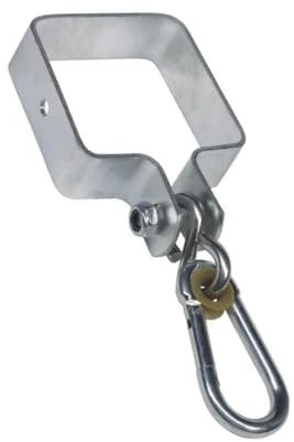 h2i Schaukelhaken Eckig | Stahl verzinkt | 90 x 90 mm | 1 Stück | stabile korrosionsbeständige Sicherheits-Schaukelschelle mit Karabinerhaken | Manschettenhaken für Seile Schaukel Strickleiter